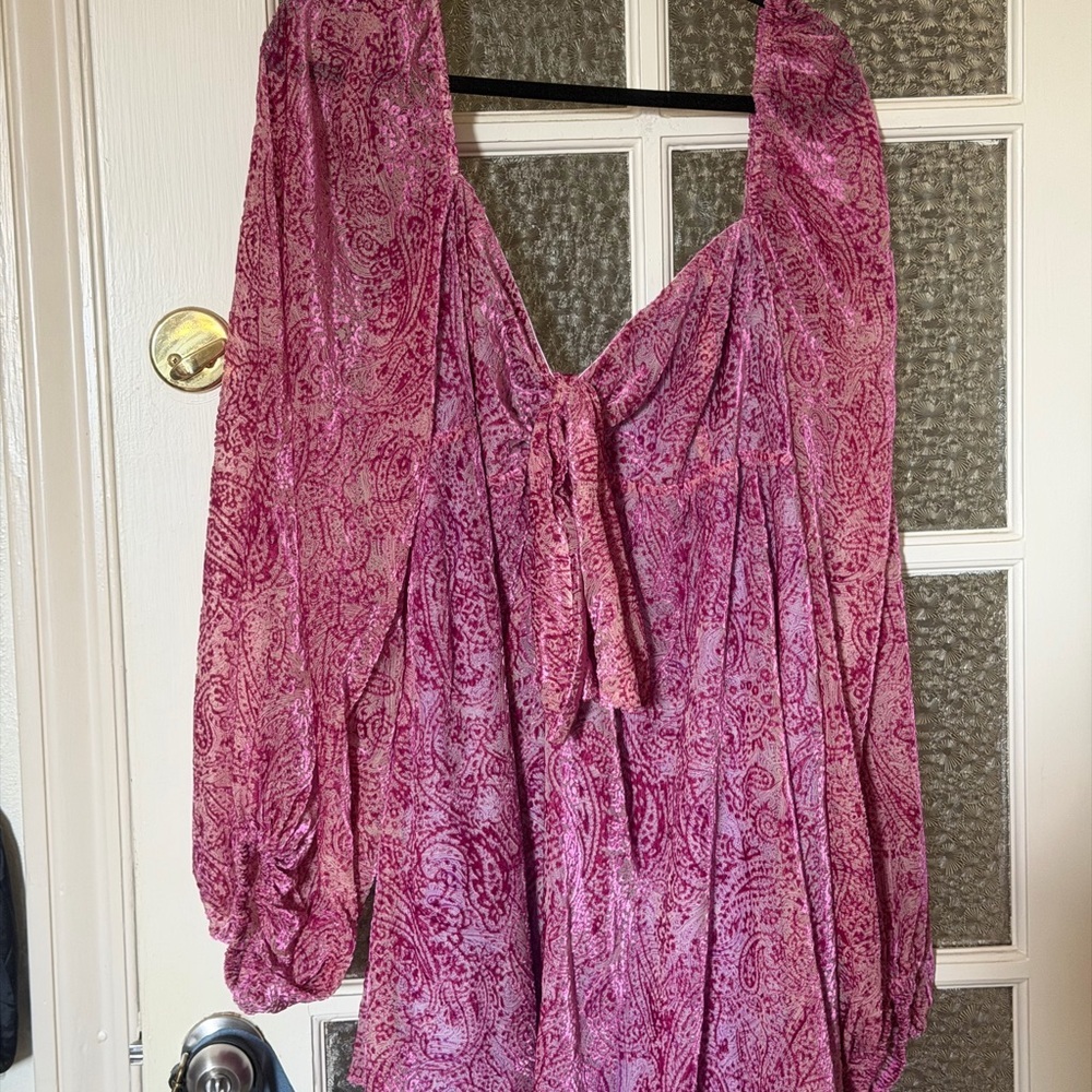 NWOT For Love & Lemons Francesca Paisley Babydoll Bubble Sleeve Dress Size 1X - Picture 7 of 11
